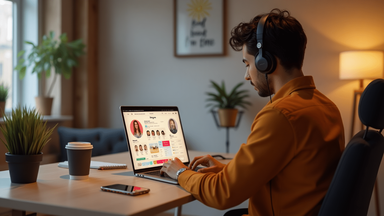Junger Mann arbeitet am Laptop und recherchiert über das neue Instagram 4:5-Format.